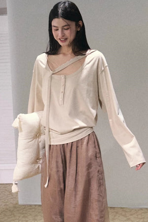 Twilight & Autumn Long-Sleeved Cinched Waist Knit Top