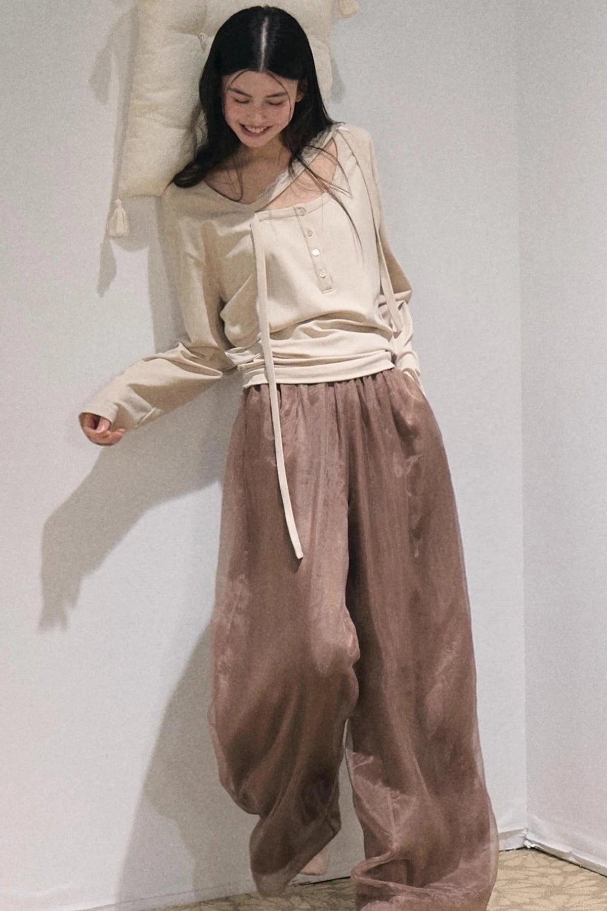 Twilight & Autumn Long-Sleeved Cinched Waist Knit Top