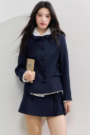 Twilight Blue Vintage Doll Collar Suit Skirt Set-Up