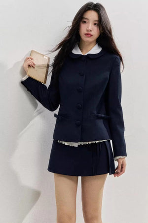 Twilight Blue Vintage Doll Collar Suit Skirt Set-Up
