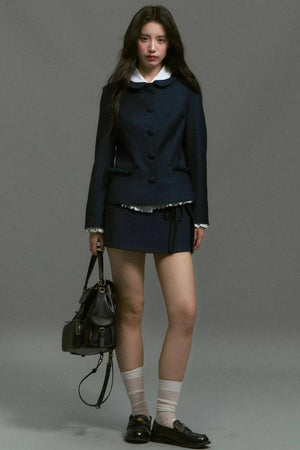 Twilight Blue Vintage Doll Collar Suit Skirt Set-Up