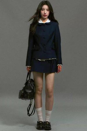 Twilight Blue Vintage Doll Collar Suit Skirt Set-Up
