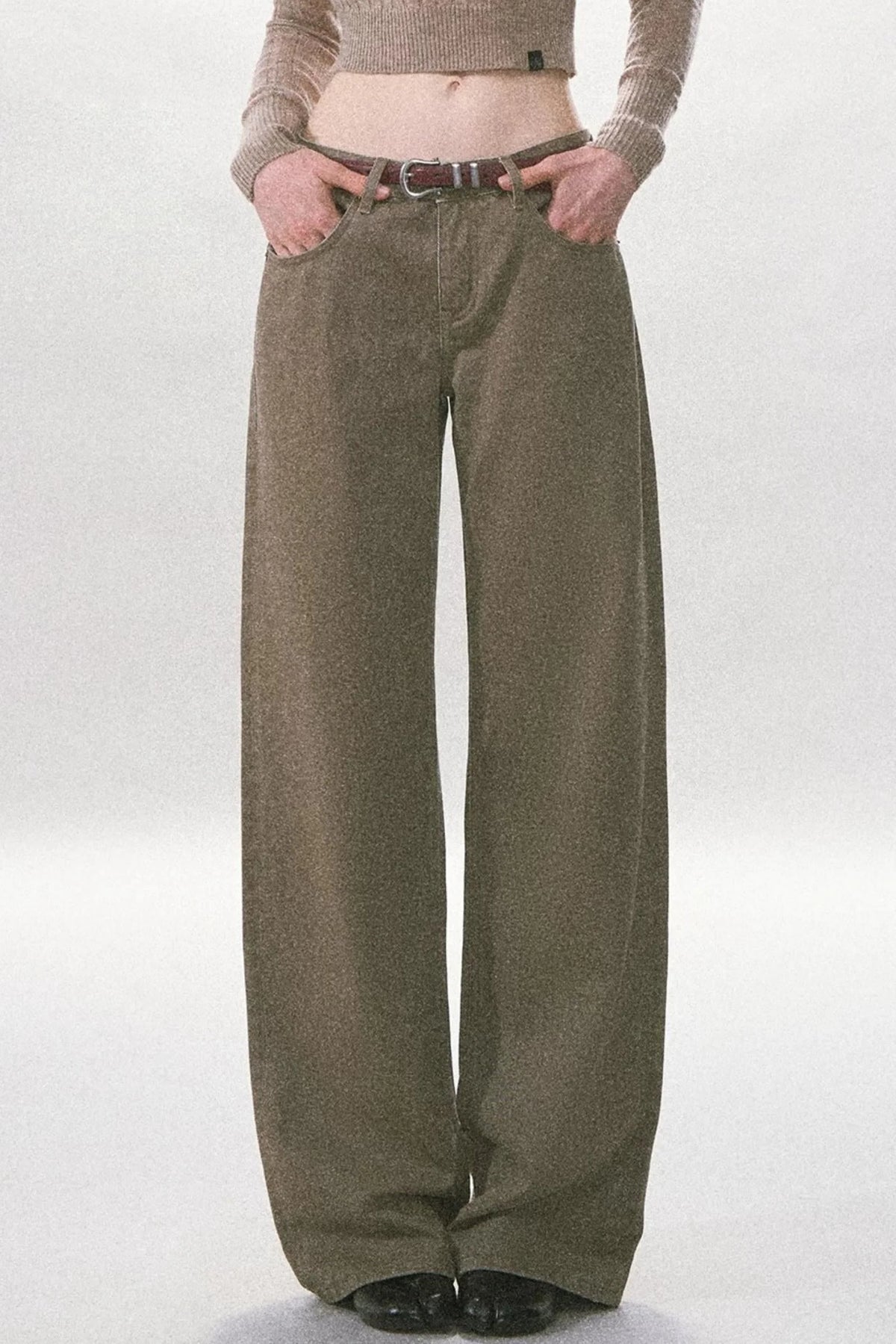 Twill Washed Retro Wide-Leg Pants