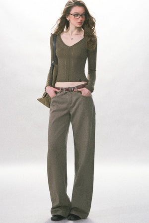 Twill Washed Retro Wide-Leg Pants