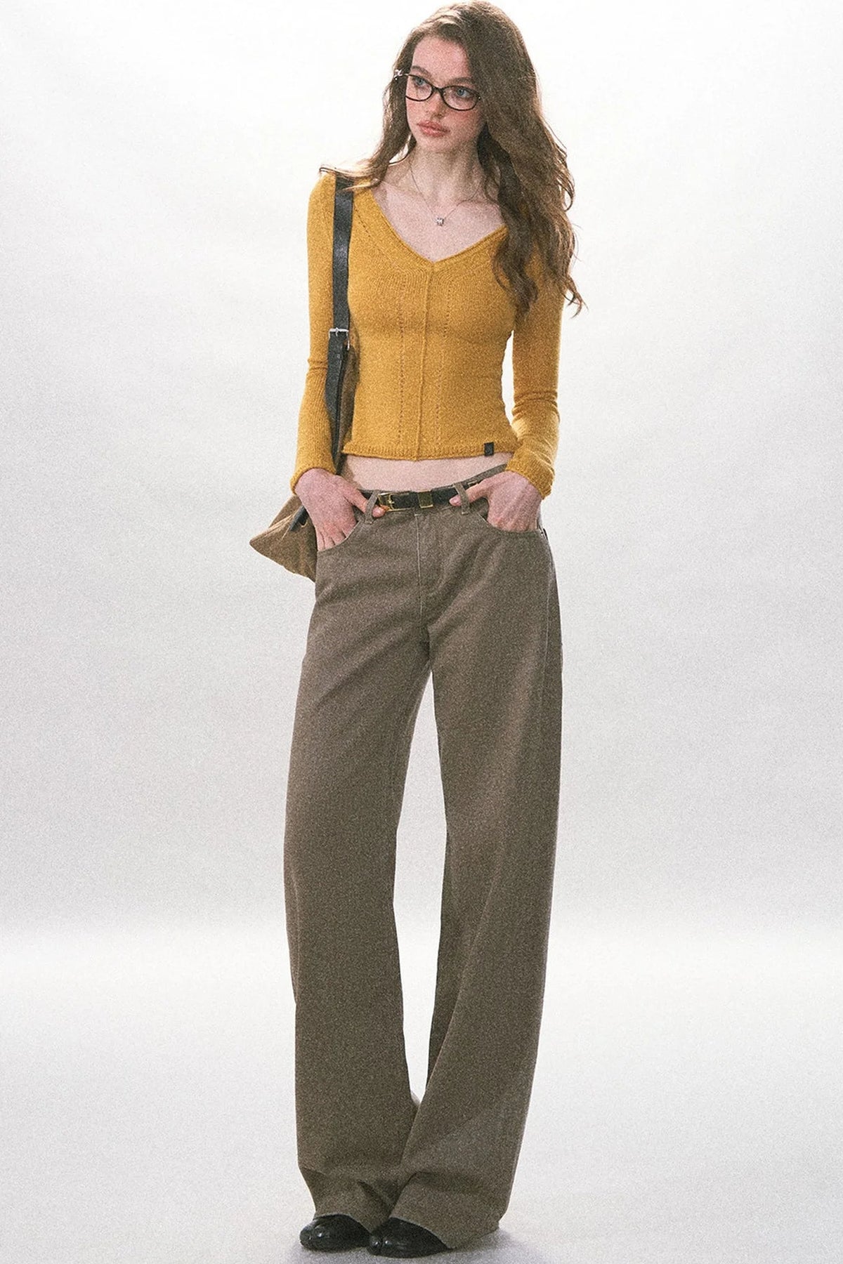 Twill Washed Retro Wide-Leg Pants
