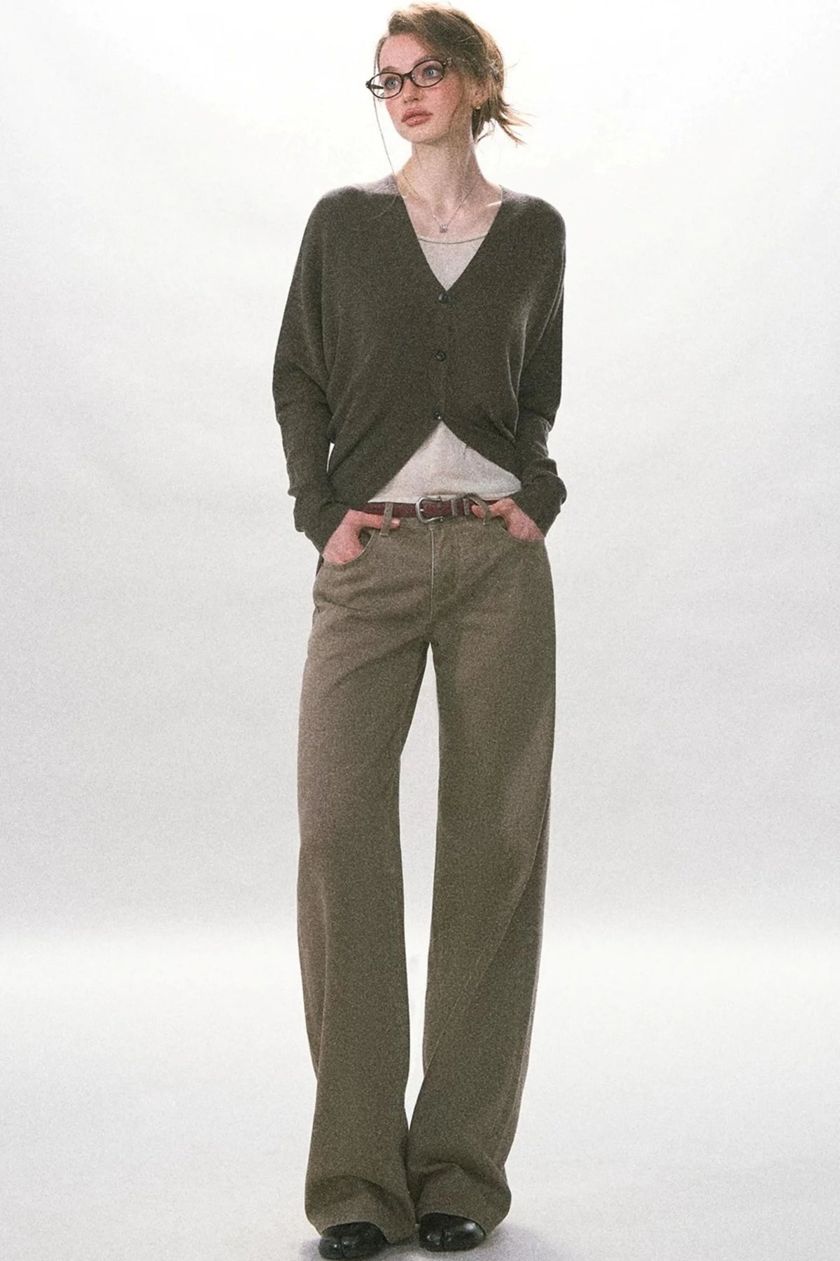 Twill Washed Retro Wide-Leg Pants