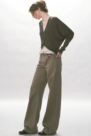 Twill Washed Retro Wide-Leg Pants