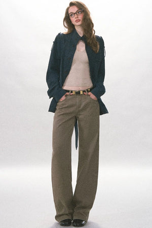 Twill Washed Retro Wide-Leg Pants