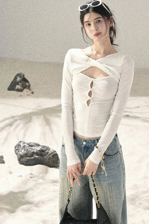 Twist-Knit Hollow-Out Top
