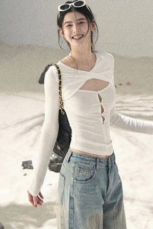 Twist-Knit Hollow-Out Top
