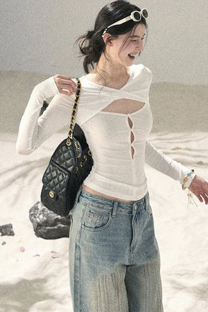 Twist-Knit Hollow-Out Top