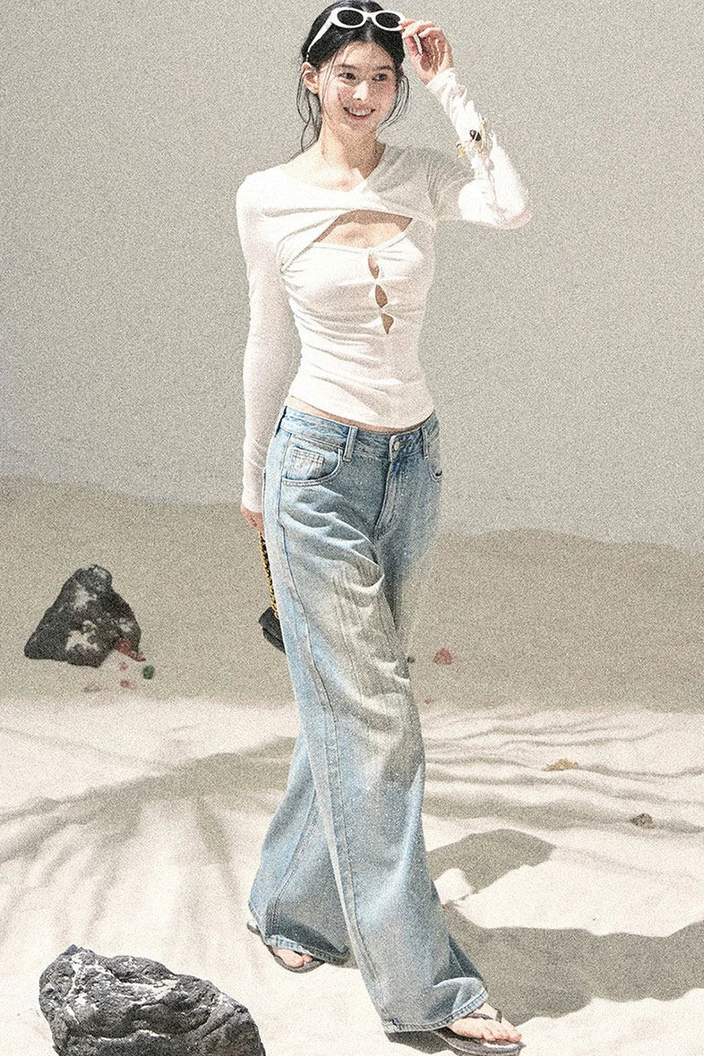Twist-Knit Hollow-Out Top
