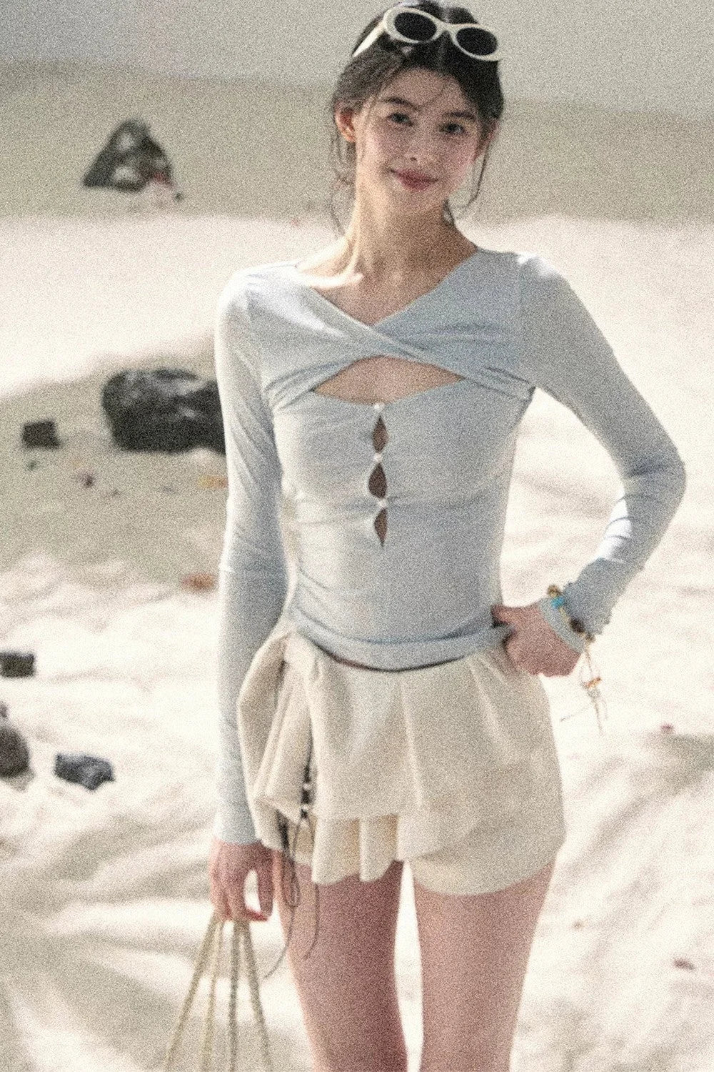 Twist-Knit Hollow-Out Top