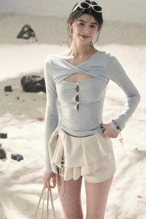 Twist-Knit Hollow-Out Top