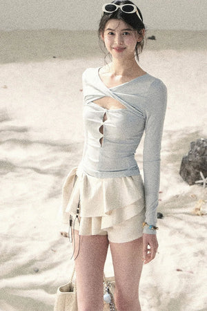 Twist-Knit Hollow-Out Top