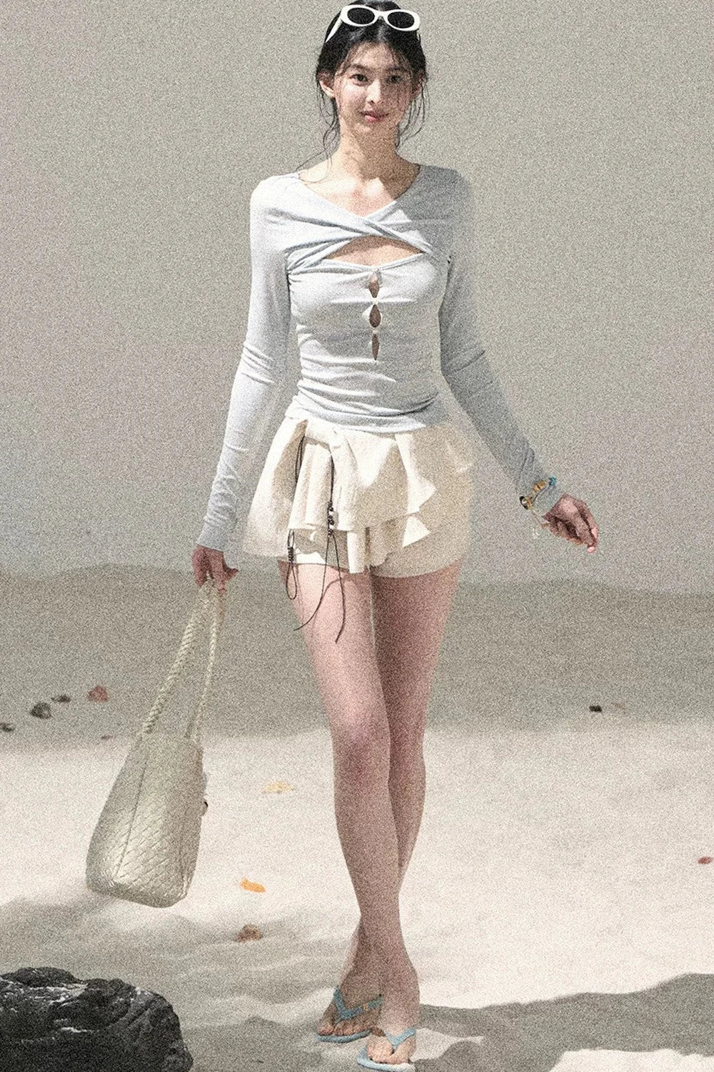 Twist-Knit Hollow-Out Top