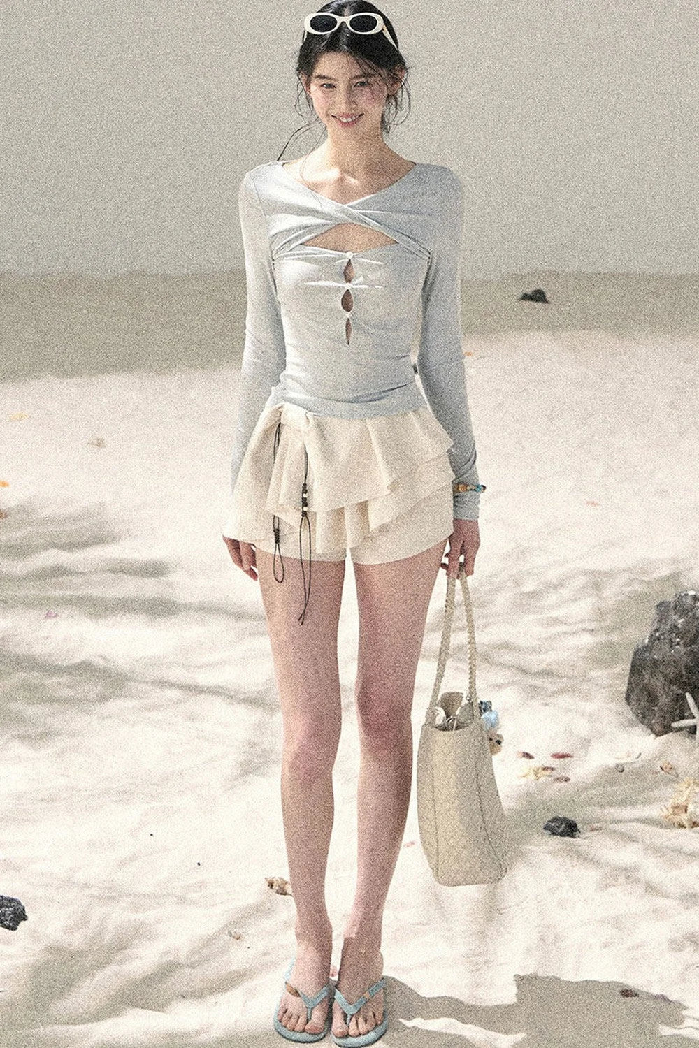 Twist-Knit Hollow-Out Top