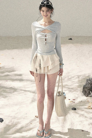 Twist-Knit Hollow-Out Top