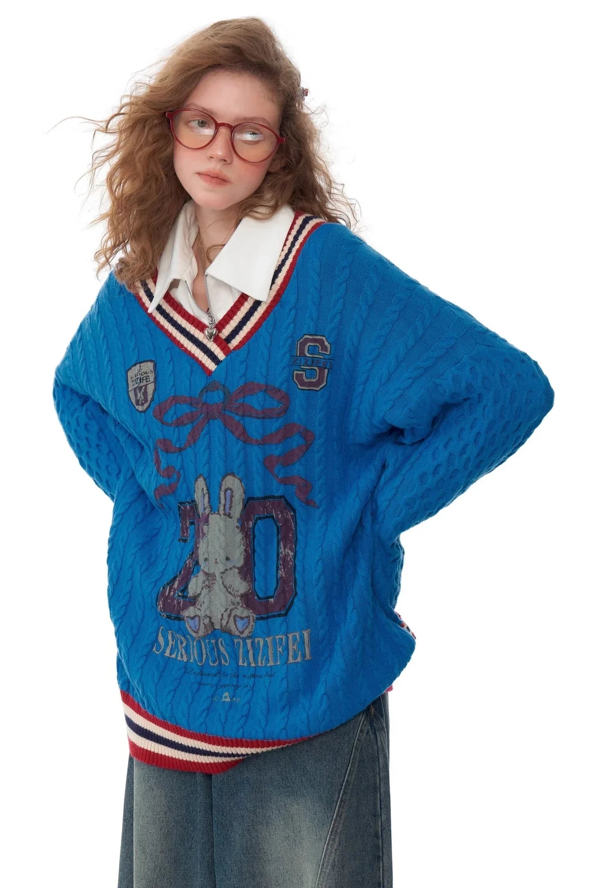 Twist Knit V-Neck Christmas Sweater