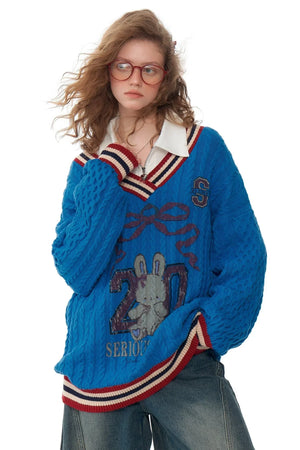 Twist Knit V-Neck Christmas Sweater