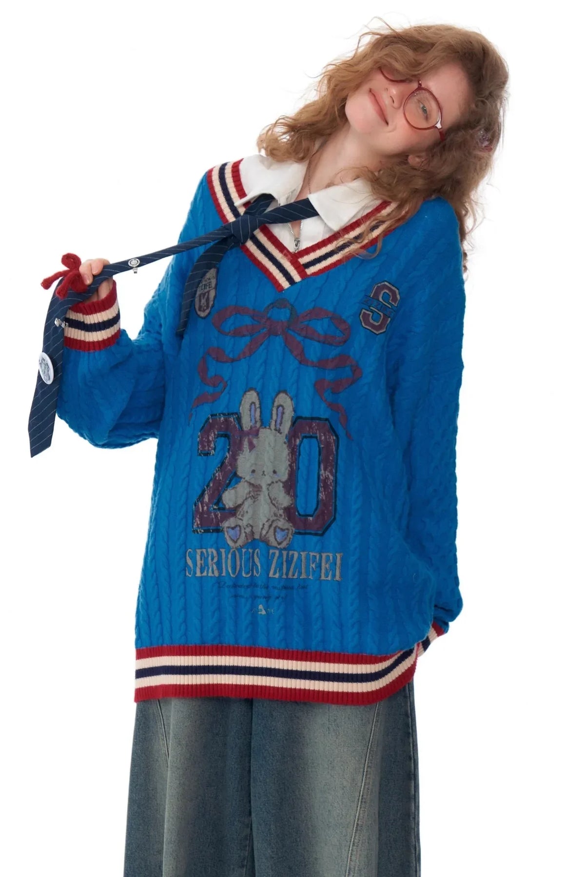 Twist Knit V-Neck Christmas Sweater