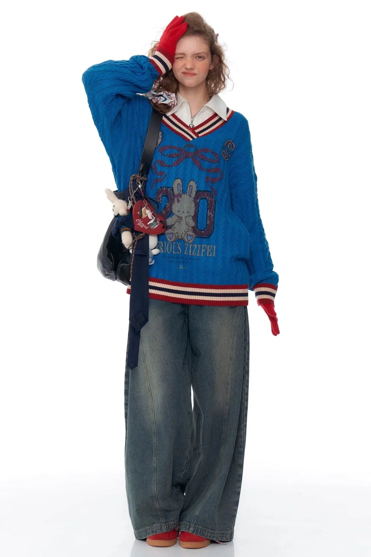 Twist Knit V-Neck Christmas Sweater
