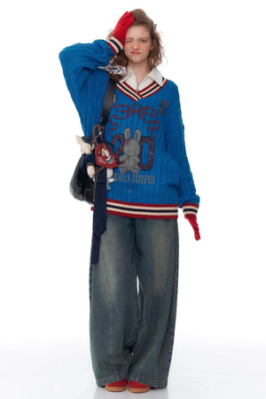 Twist Knit V-Neck Christmas Sweater