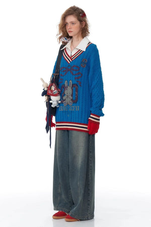 Twist Knit V-Neck Christmas Sweater