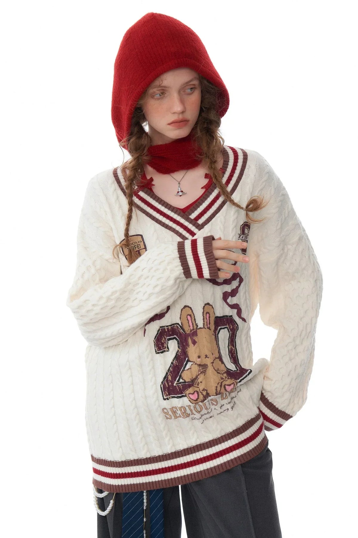 Twist Knit V-Neck Christmas Sweater