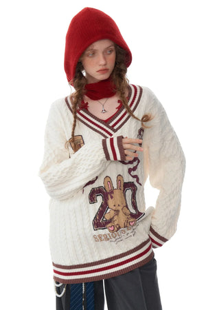 Twist Knit V-Neck Christmas Sweater