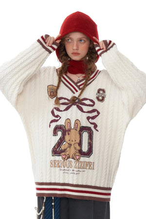 Twist Knit V-Neck Christmas Sweater