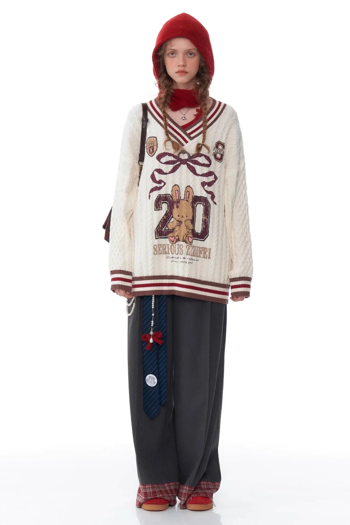 Twist Knit V-Neck Christmas Sweater