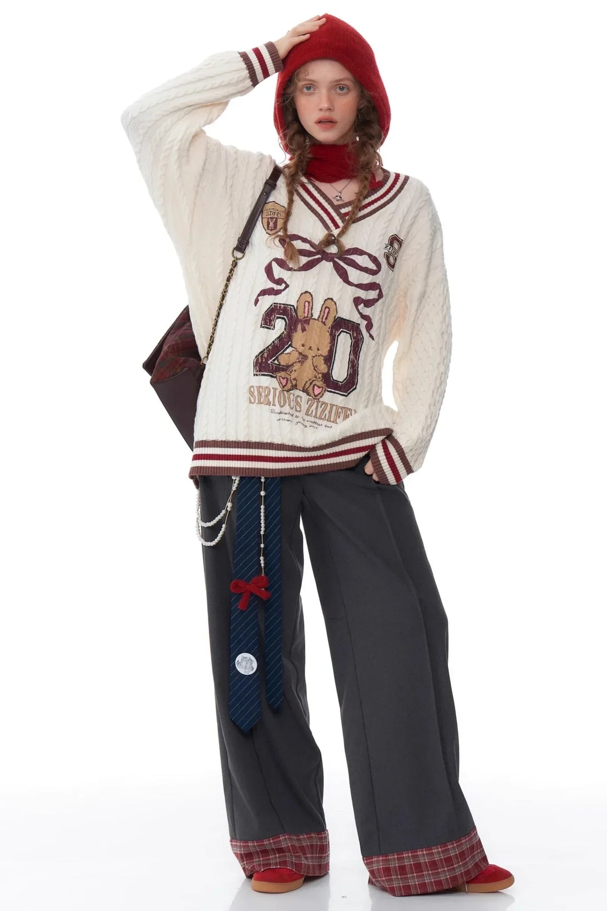 Twist Knit V-Neck Christmas Sweater