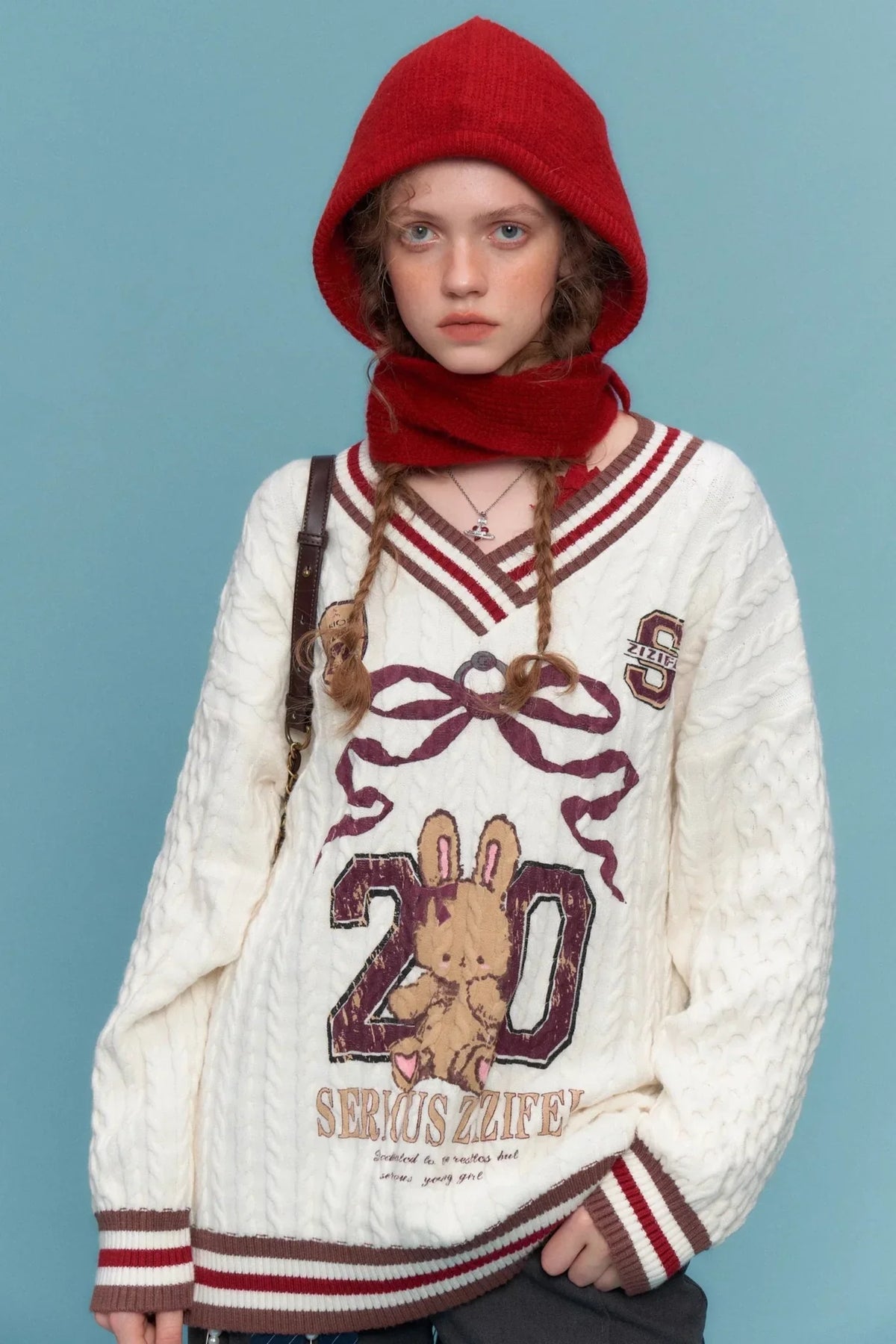 Twist Knit V-Neck Christmas Sweater