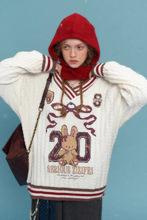 Twist Knit V-Neck Christmas Sweater