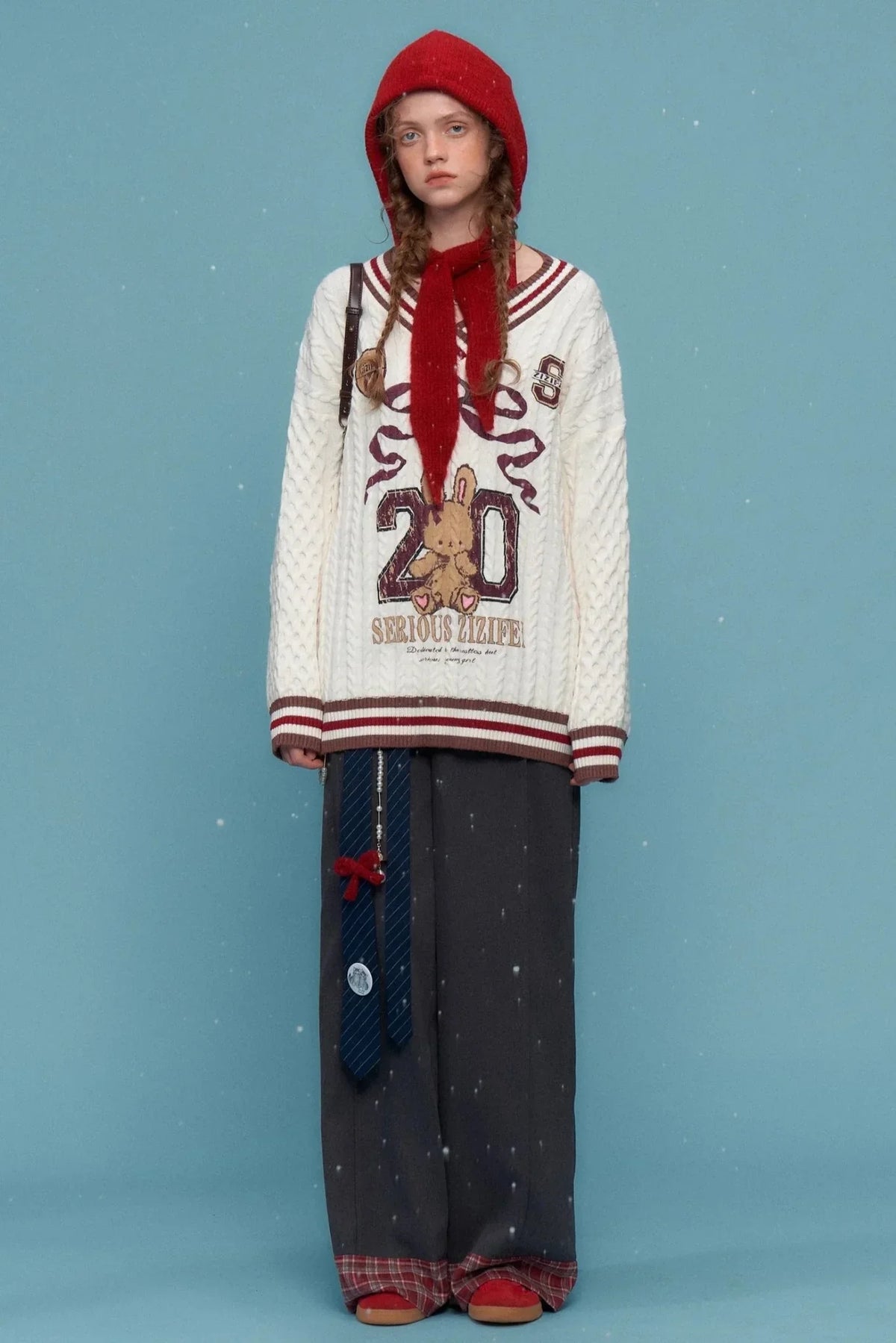 Twist Knit V-Neck Christmas Sweater