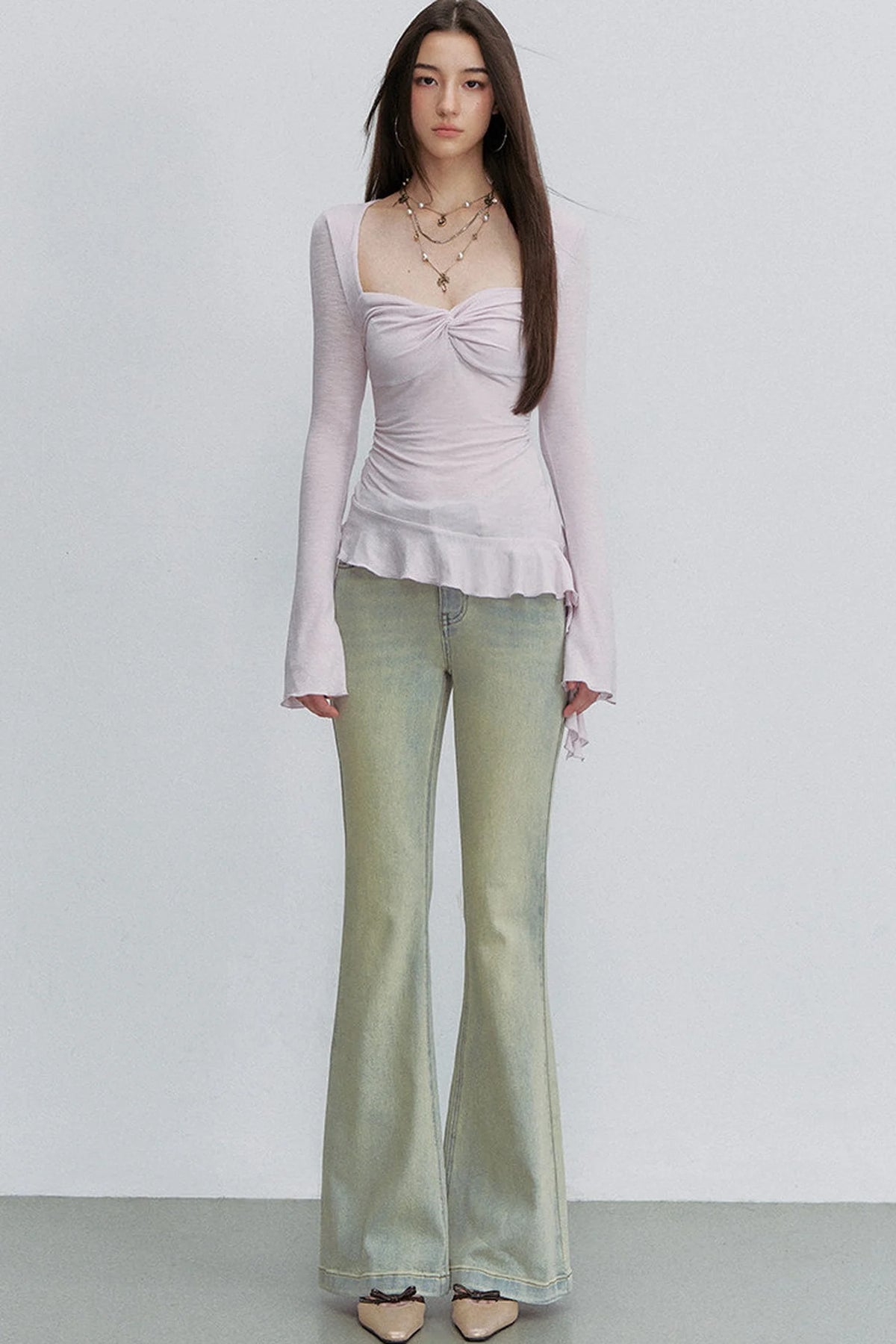 Twist Ruffle Pleated Blouse