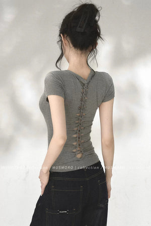 Twisted Back Short Sleeve Blouse