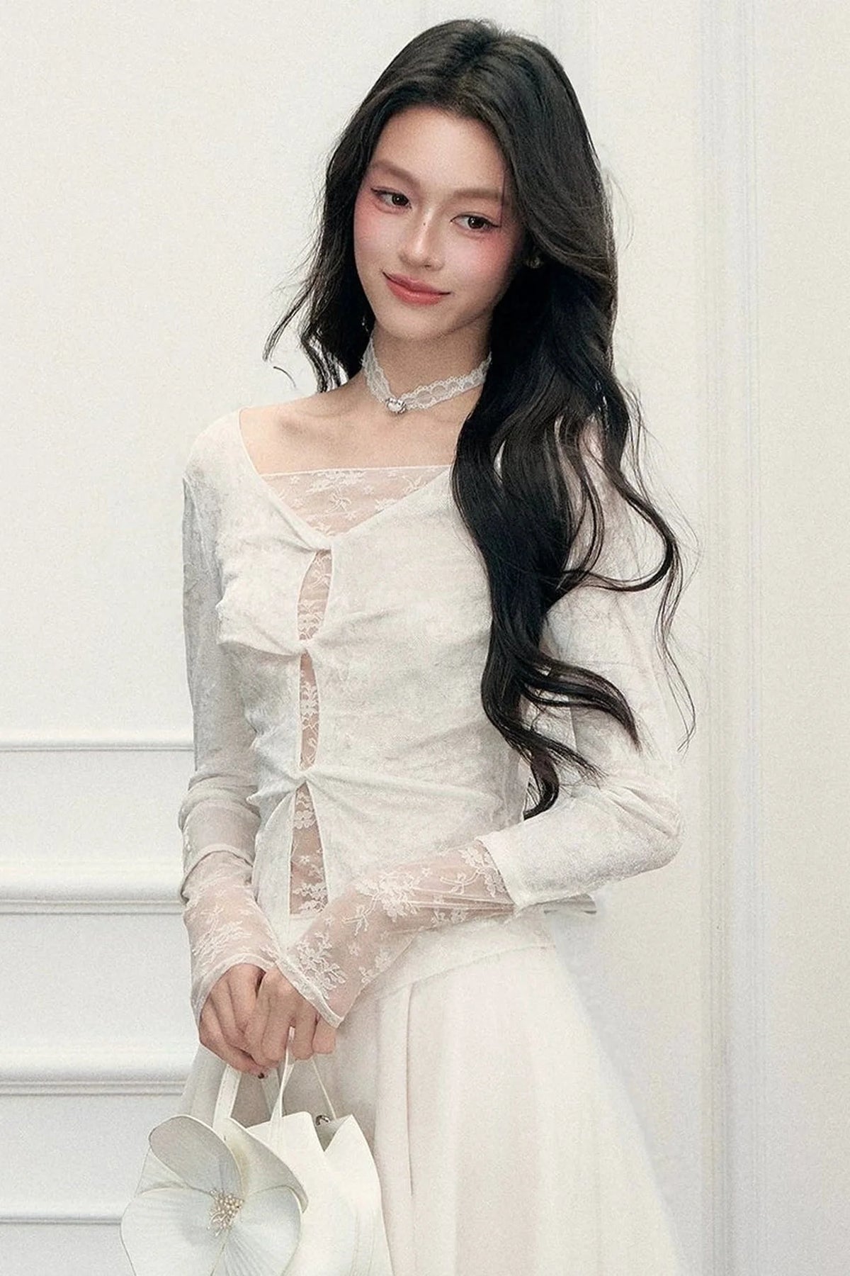 Twisted Hollow Lace Top and Skirt Set-Up