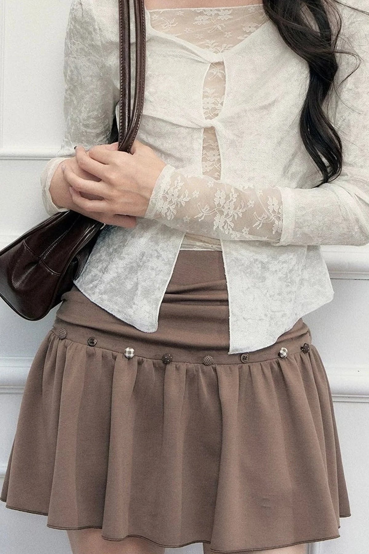 Twisted Hollow Lace Top and Skirt Set-Up
