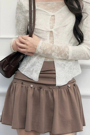 Twisted Hollow Lace Top and Skirt Set-Up