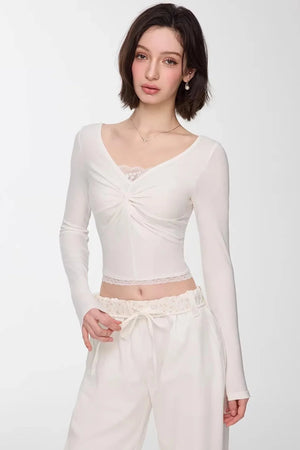 Twisted Lace V-Neck Top