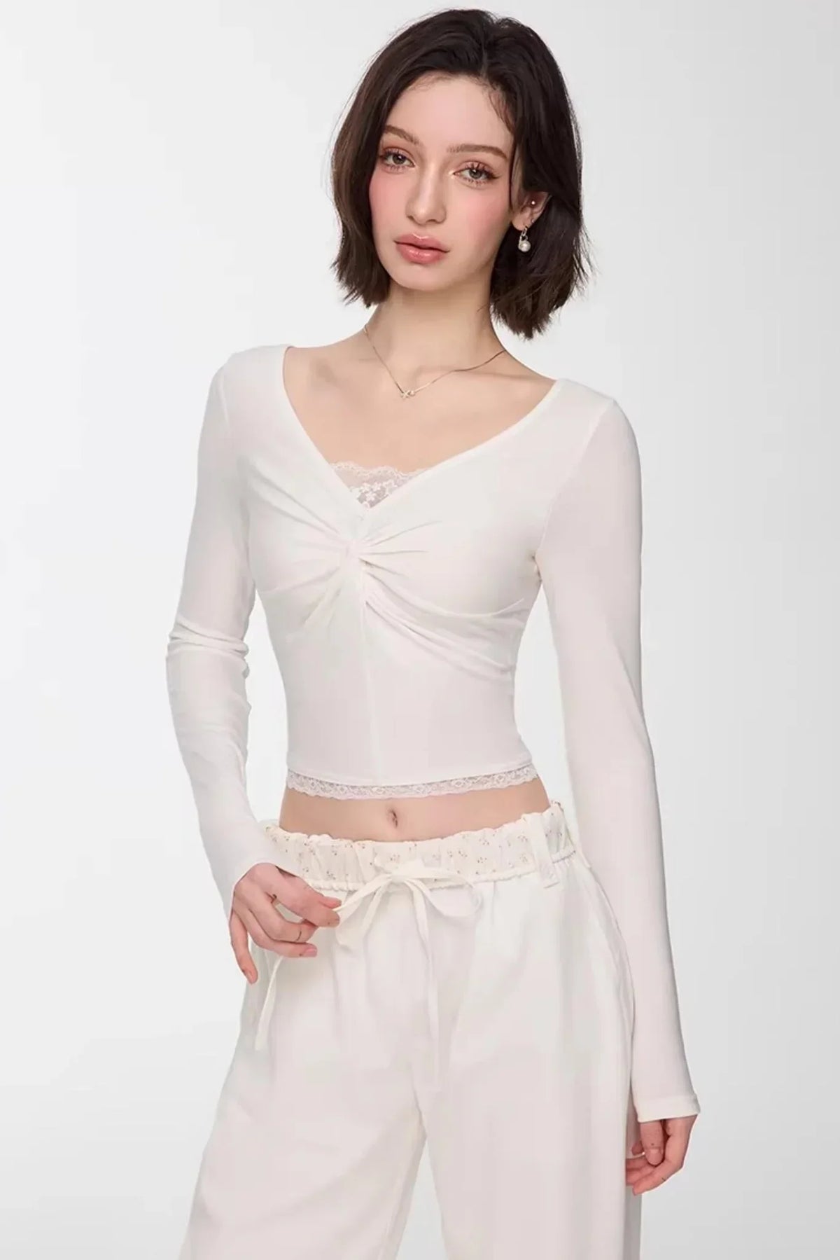 Twisted Lace V-Neck Top