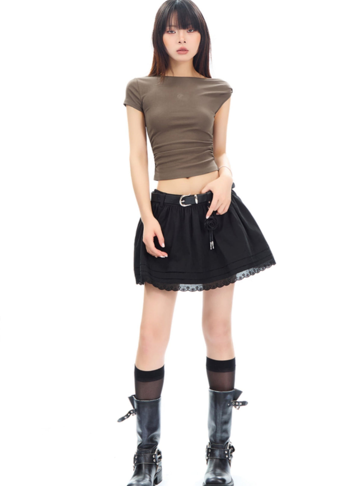 Twisted Pleated Slim Crop Top