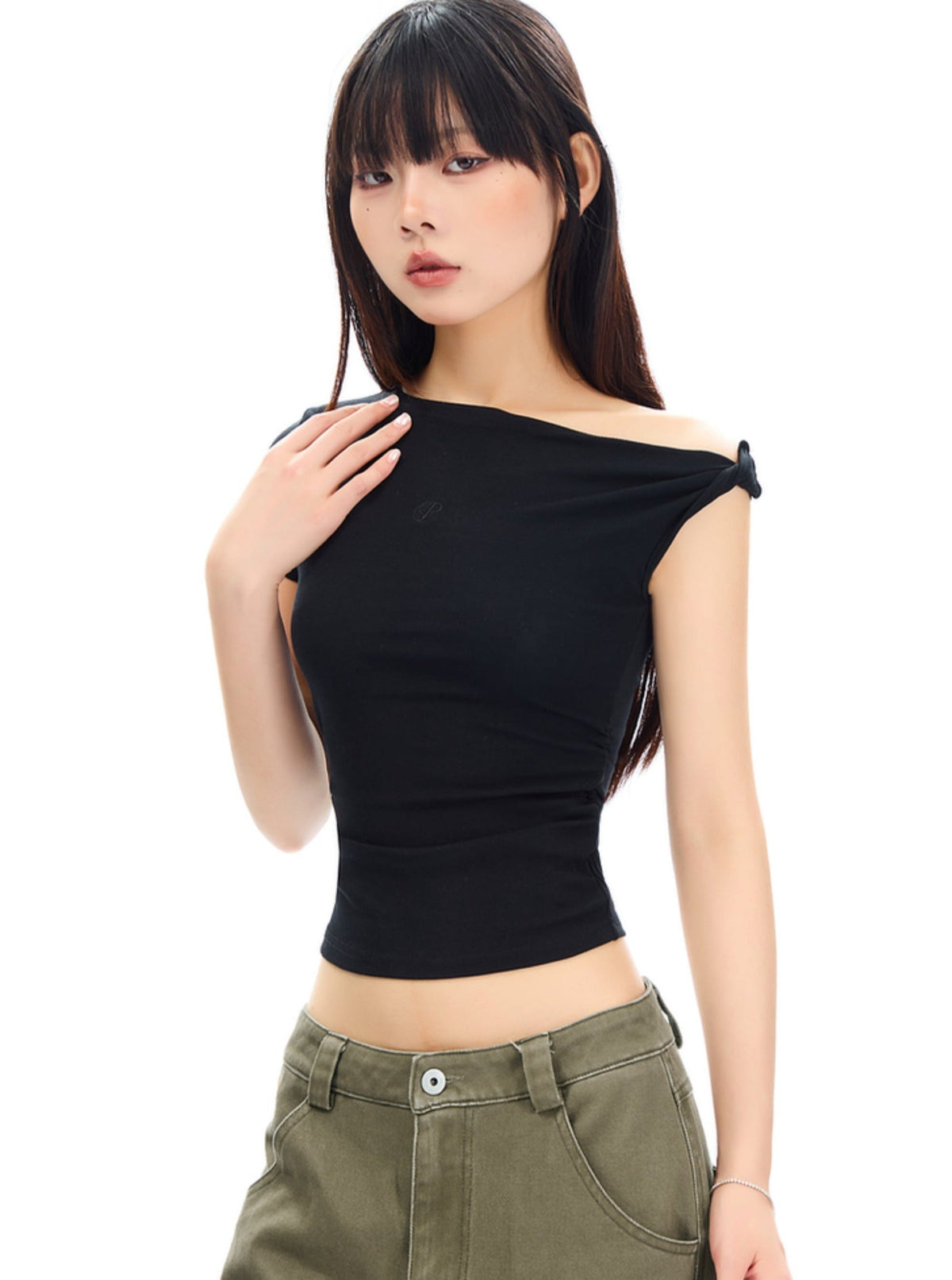 Twisted Pleated Slim Crop Top