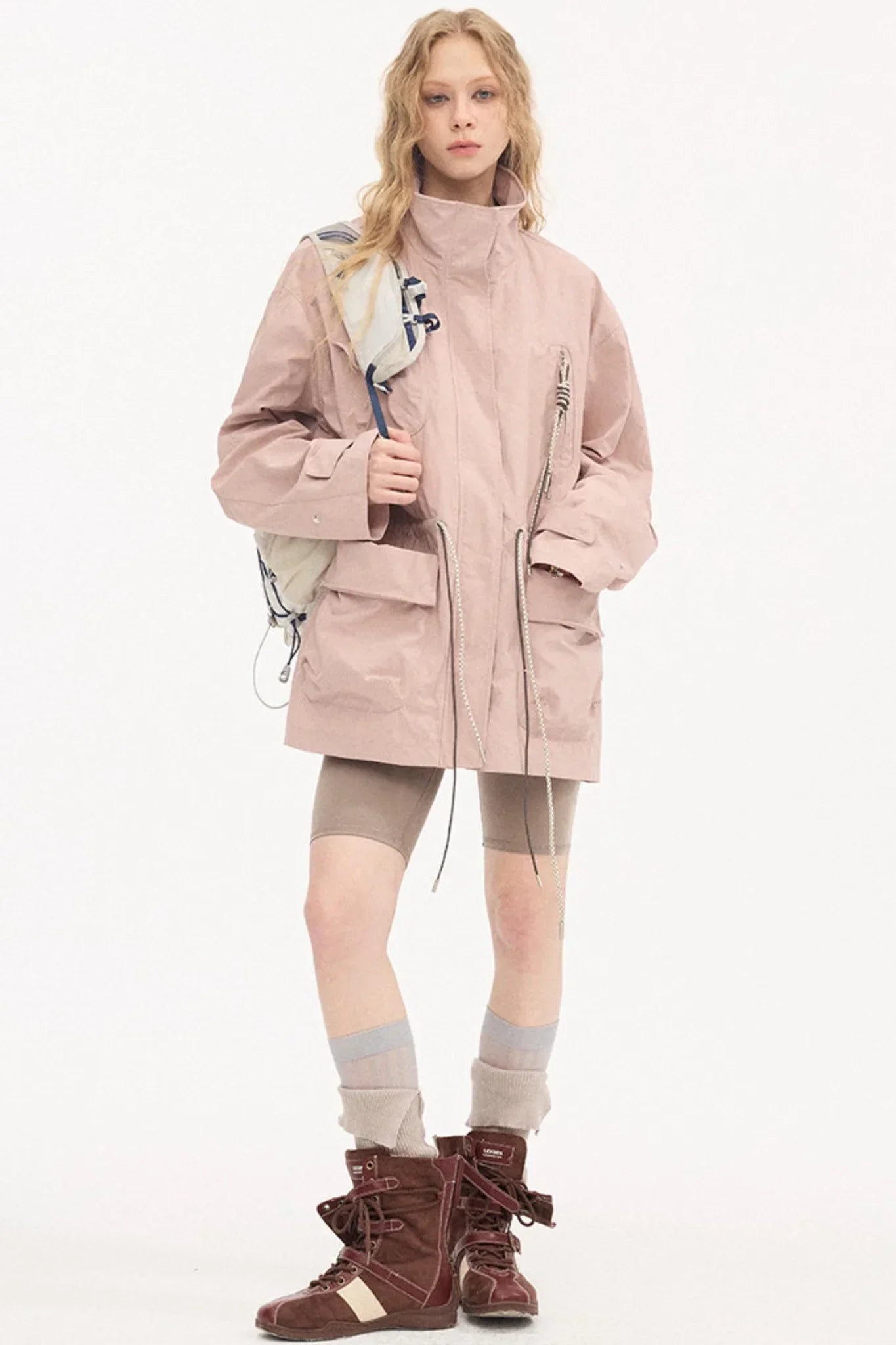 Twisted Pocket Stand Collar Jacket