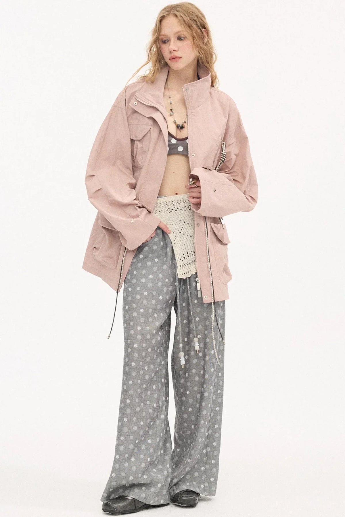 Twisted Pocket Stand Collar Jacket