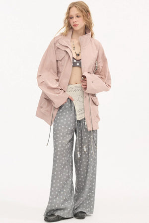 Twisted Pocket Stand Collar Jacket
