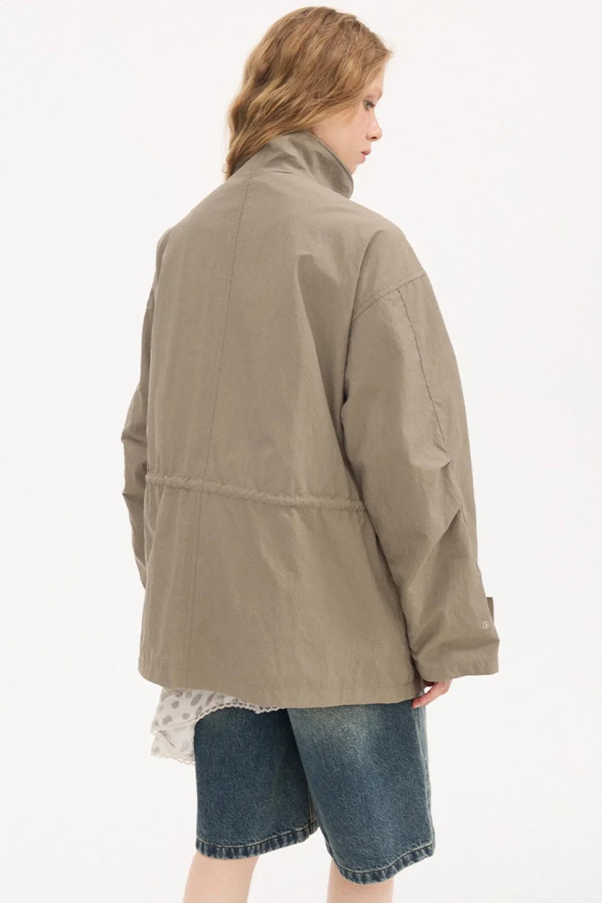Twisted Pocket Stand Collar Jacket
