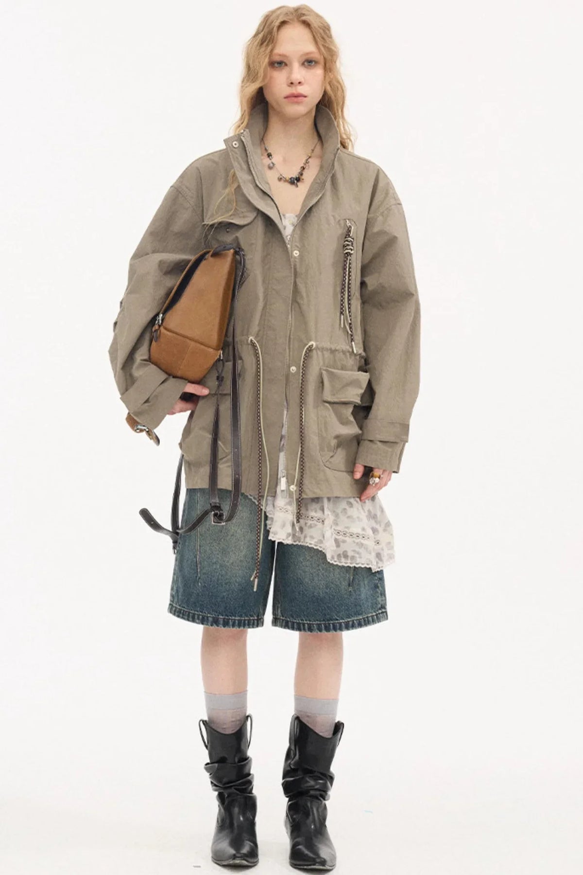 Twisted Pocket Stand Collar Jacket